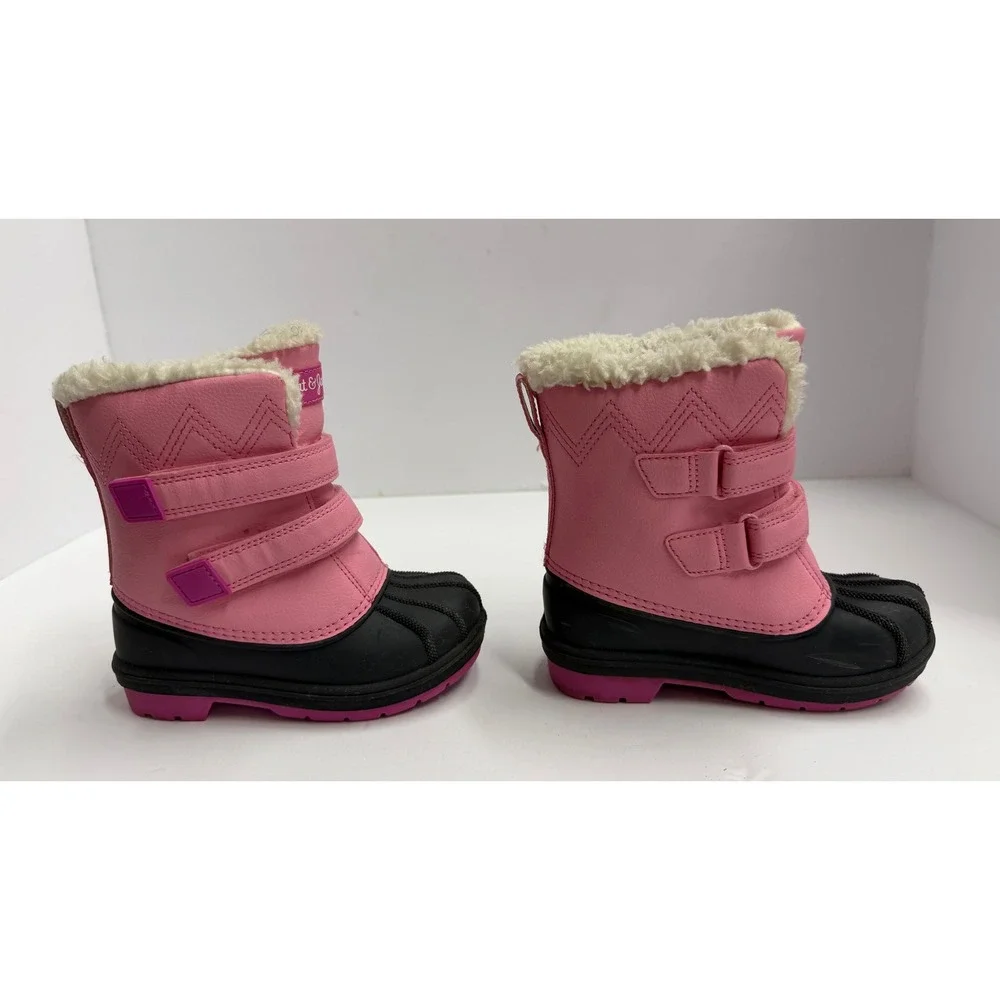 Cat & Jack Toddler Girls Pink Black Faux Fur Lined Winter Snow Boots Size 9